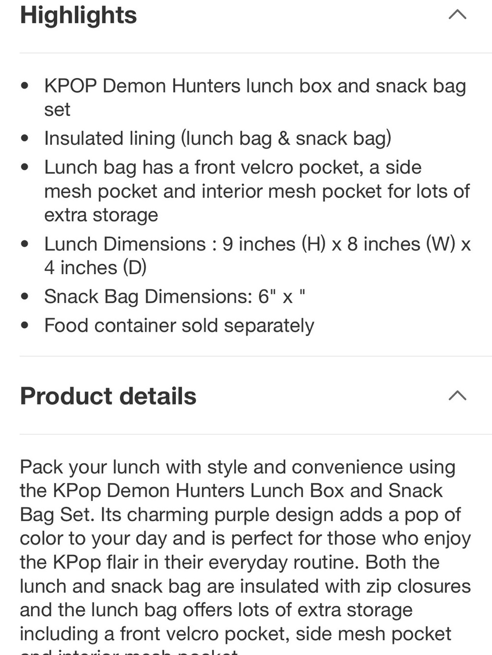 NWT Purple K Pop Demon Hunters Kids Lunch Box with Snack Pouch - Picture 5 of 10